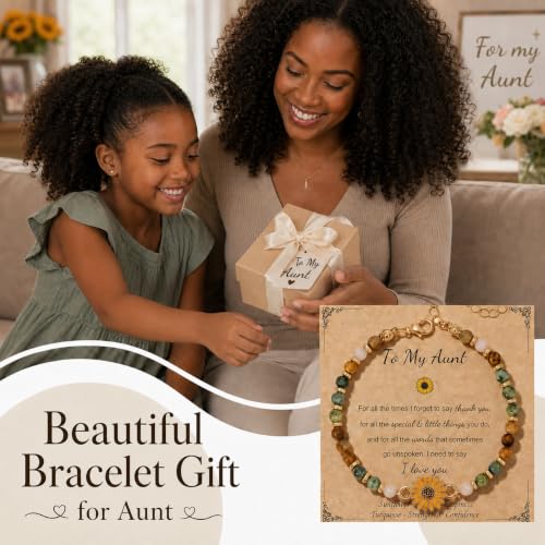 Sunflower Gifts for Women, Gifts for Women Bracelet, Symbol of Positivity Strength and Love, Inspirational Sunshine Jewelry, Birthday Christmas Thank You Gift, Friends Daughter Coworkers - style: Aunt