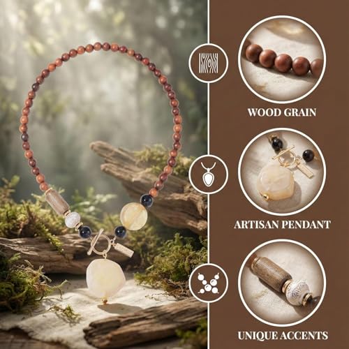 Boho Beaded Pendant Long Necklace for Women - Western Mixed Metal Necklace Style Jewelry Gift - color: WB Geo