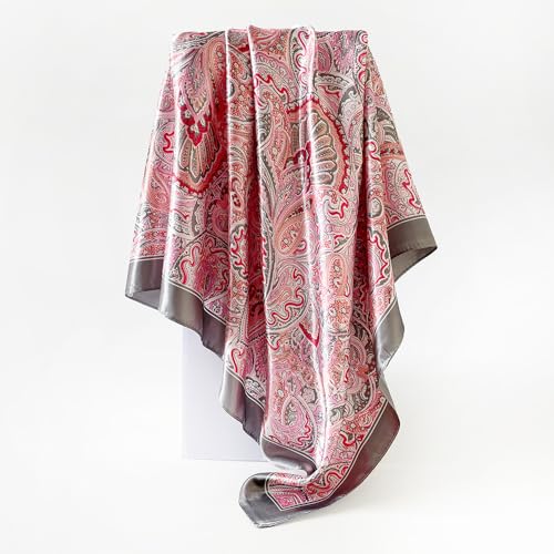 Hexchasty 35”Head Scarf Satin Silk Like Hair Scarf Large Square Head Scarves Bandana Head Wraps Headscarfs for Women Green - color: C-pink Grey