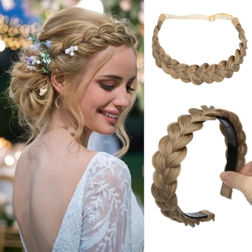 CJL HAIR 2PCs Braided Headbands Hair Piece for Women Synthetic Hair Hoops Head Bands Handmade Braid Hairband Accessories Elastic Stretch Headwrap Sand - color: 2PCS-Sand