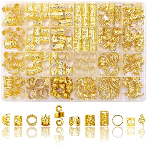 280pcs Gold Hair Jewelry for Braids Dreadlock Locs Metal Hair Clips Accessories for Women,Adjustable Hair Cuffs Coils Rings Charms Braiding Decoration - color: Gold-280pcs