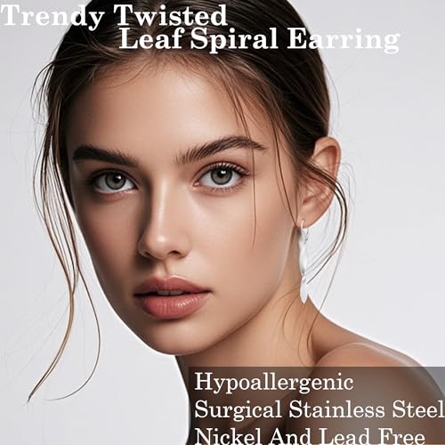 Twisted Leaf Spiral Leverback Hypoallergenic Earrings For Women -18K Gold Plated And Silver Dangle Drop Earrings, Trendy Jewelry Gift - color: SILVER&BLACK