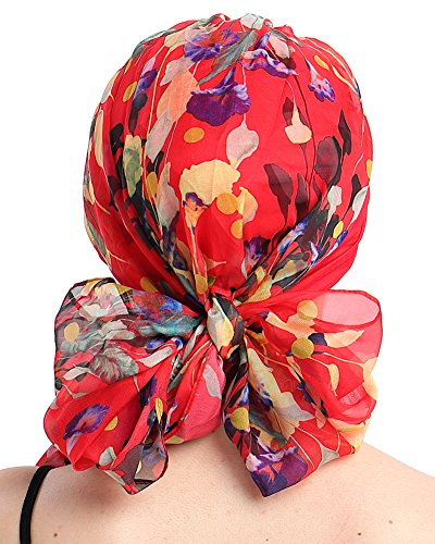 Chemo Headwear Turbans for Women Long Hair Head Scarf Headwraps Cancer Hats - color: Red Floral