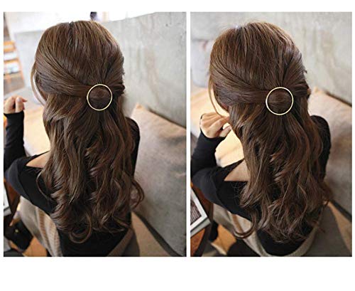 2 Pcs Minimalist Dainty Hollow Geometric Round Circle Metal Hairpin Hair Clip for Women and Girls on any Occasion (Gold & Silver)