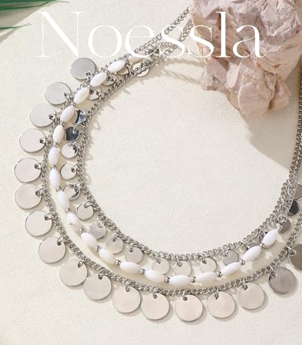 Noessla Layered Beaded Chunky Necklace for Women Boho Two-color Shell Statement Necklace Fashion Collar Costume Jewelry Gifts for Mum - color: 94-White