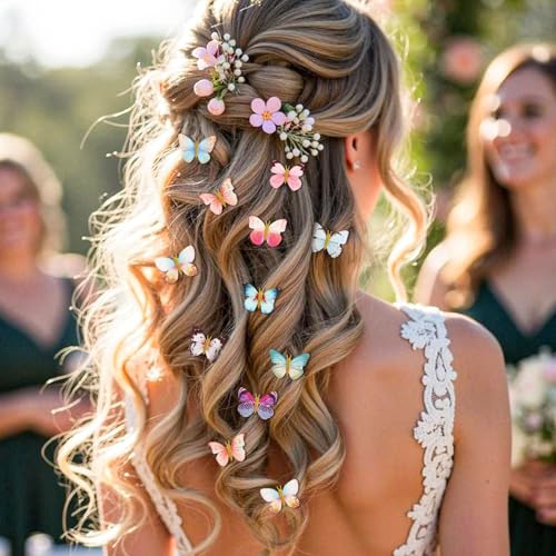 20Pcs Butterfly Hair Clips Moving Rainbow Glitter Clip Fairy Accessories Dream Color - color: Dreamy