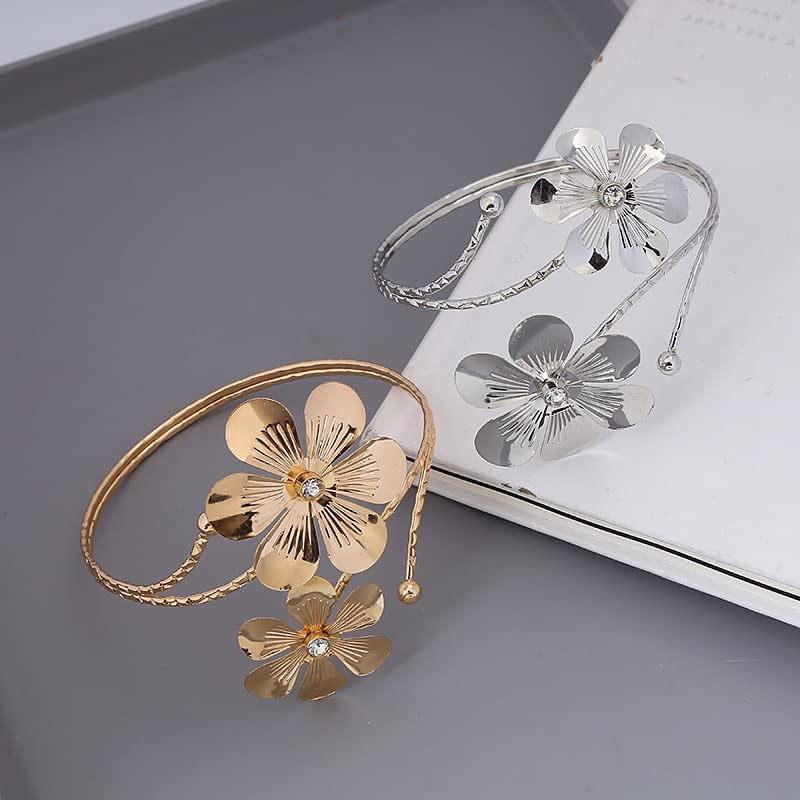 Pingyongchang Arm Cuff Upper Arm Band Cuff Bracelet Bangle for Women Silver Gold Boho Adjustable Flower Butterfly Sun Moon Armband Set Birthday Friendship Gift Holiday Beach Jewelry - style: C-Silver
