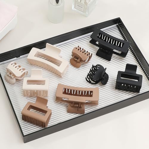 CHANDAT Medium Claw Hair Clips Set for Women - 3 Styles, 9 pcs Rectangle Clips for Thick Hair, Square Clips for Thin Hair - Brown - color: Brown