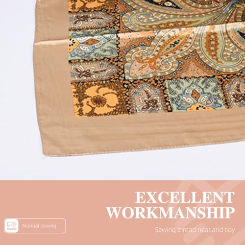 35 x 35 Women's Fashion Pattern Large Square Silk Like Hair Scarf Head Sleeping Wrap Satin Neck Bandana for Gift… - color: Big Cashew Camel