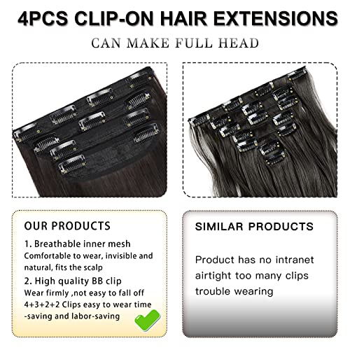 Light Dark Brown Hair Extensions Straight Clip in Hair Extensions Clip ins - Soft and Thick (20 Inches, 4Pcs, #6) - color: 6#