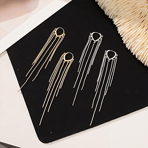 Sterling Silver Women's Tassel Earrings | 925 Silver Chandelier Threading Long Gold Dangle Earrings