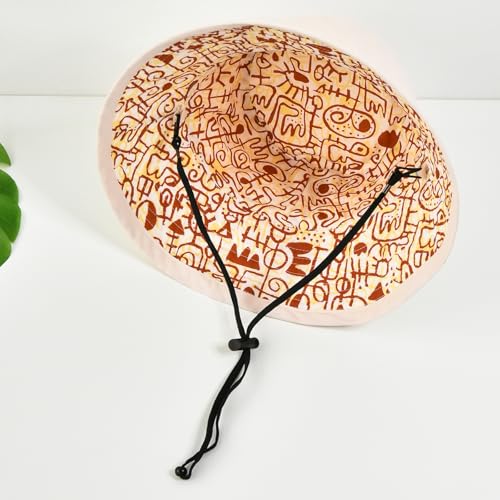 Women's Summer Sun Hat - Reversible Design with Striped Lining Adjustable Brim for Travel and Outings Cap - color: Printed-beige