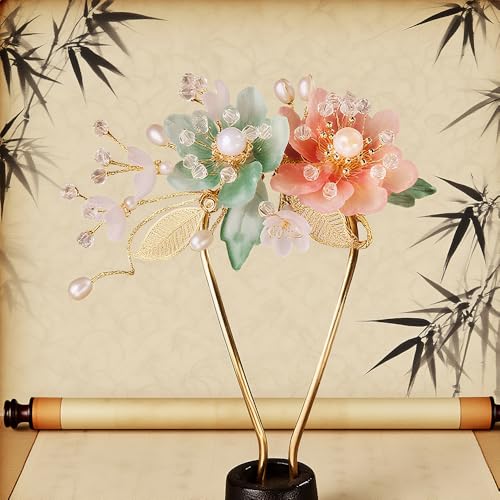 Chinese Hair Sticks for Buns Flower Hair Pins Hanfu Decorative Hair Chopstick