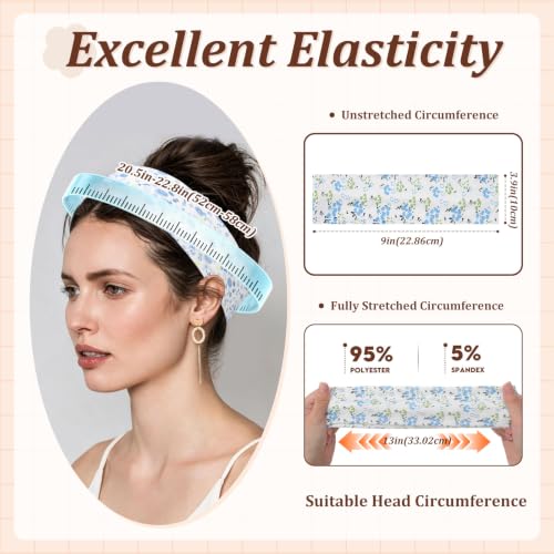 AWAYTR 6Pcs Wide Headbands for Women Non Slip Soft Elastic Hair Bands for Women's Hair for Workout Sports - color: Blue Print