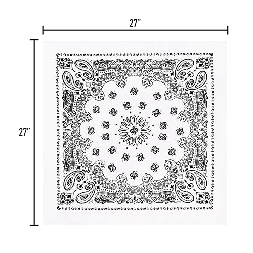 Rothco Trainmen Paisley Bandana 27” x 27” Extra‑Large 100% Cotton Head Wrap Scarf Multi‑Use - color: White