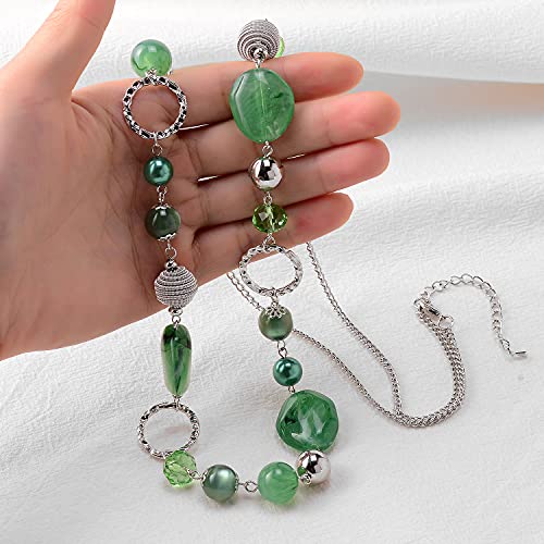 PEARL&CLUB Long Beaded Necklaces For Women - Sweater Chain Fashion Jewelry Necklace Gifts For Women - color: 23-Jade Green