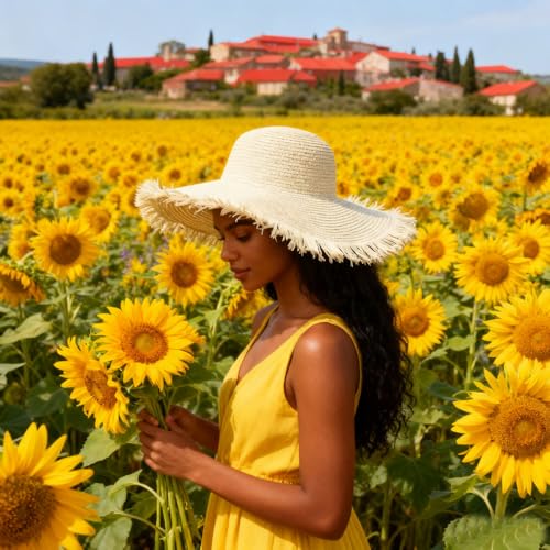 Wide Brim Fashion Boho Fringe Foldable Straw Hat Beach Hat UPF50+UV Protection Summer Hat Sun Hats for Women Travel - color: Khaki