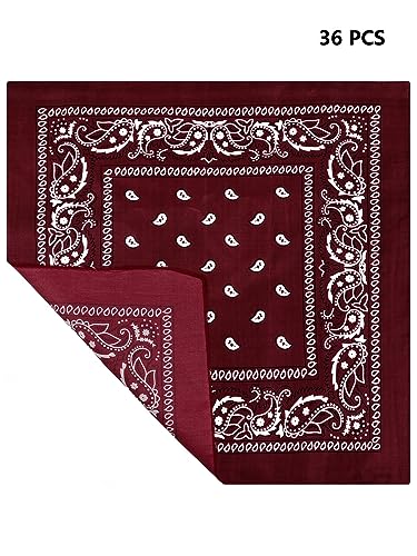 Unittype 36 Pieces Paisley Bandana Cowboy Bandanas Sports Novelty Headband Square Scarf Outdoor for Western Party Costume - color: Wine Red, style: Simple Style