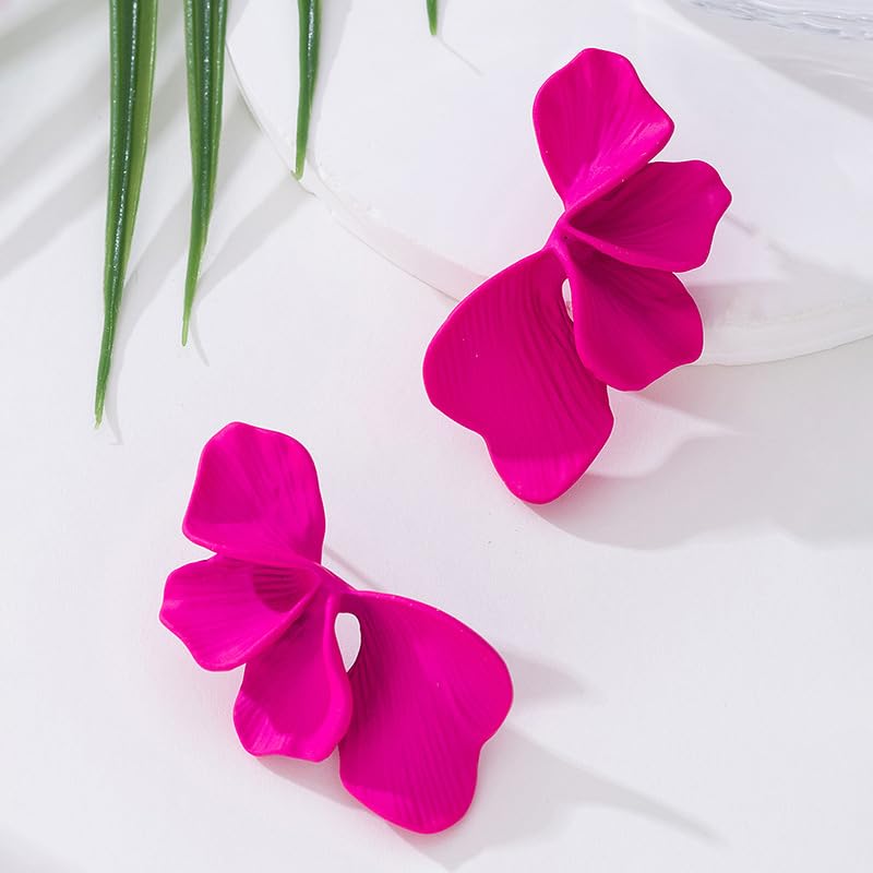 Chunky Earrings Big Statement Earrings for Women Trendy Large Floral Ginkgo Leaf Flower Earring Irregular Long Drop Dangle Earrings Chunky Jewelry - style: 1 - Hot Pink