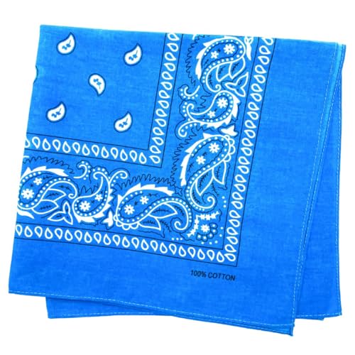 MDSTYLE 100% Cotton Bandana for Men & Women 22" x 22" Paisley Pattern Handkerchief Headband Scarf - color: Blue