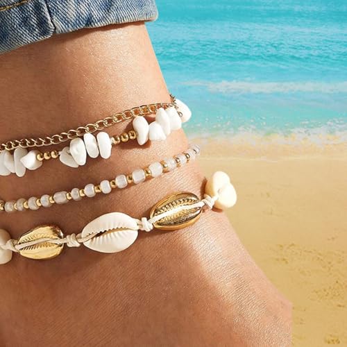 Waeceip Beach Ankle Bracelets For Women Summer Boho Anklets For Women Seashell Beaded Anklets Summer Jewelry Beach Vacation Accessories - color: shell with 4