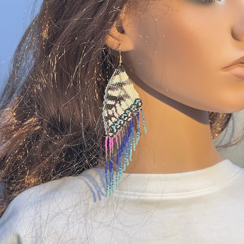 Handmade Seed Beaded Earrings, Lightweight Boho Fringe Dangle Earrings, Glass Bead Drop Jewelry for Everyday Wear & Party, Women Gifts - color: Butterfly wings