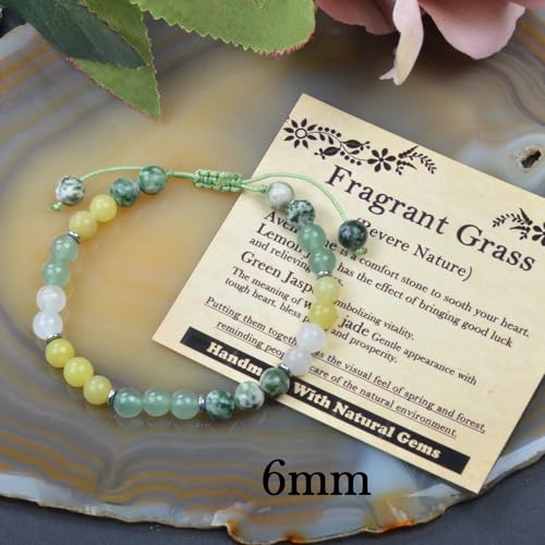 468Handmade Adjustable Natural Gemstone Crystal Bracelet Healing Power Energy Inspirational Gifts with Card for Unisex - color: 20-Fragrant Grass (Revere Nature), size: 6mm