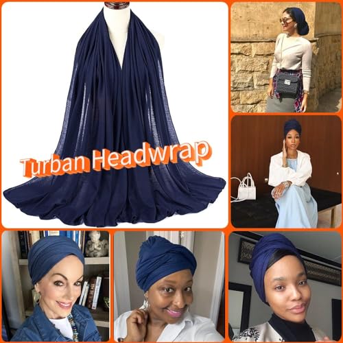Nonbongoy Head Wraps for Black Women Stretch Headwraps Large Hair Wraps Hijab Scarves for Muslim Head Scarf Turban Headbands - color: 1-navy Blue Headwrap
