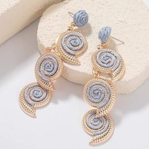 Boho Raffia Earrings Starfish Shell Seashell Dangle Drop Earrings Cute Statemnet Trendy Jewelry Summer Beach Outfits for Women - color: Lilac, size: Seashell