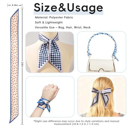 ZXZH 6 Pack Fashion Scarves for Women, Versatile Boho Head Scarf, Satin Scarf for Hair, Neck, Wrist, and Purse Accessories - color: Sweet Blue Print