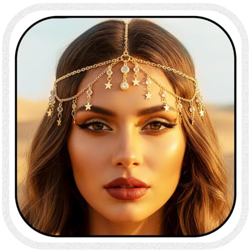 Aukmla Gold Head Chain Jewelry Star Headpiece Hair Chains for Women | Boho Hair Head Piece Jewelry Stars Headdress Festival Hair Accessories