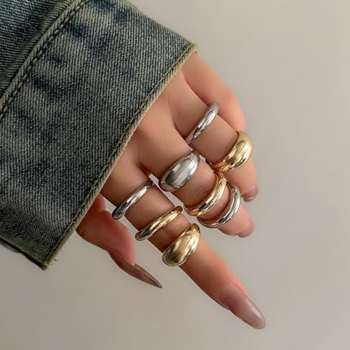 Chunky Rings for Women Adjustable Thick Rings Set Trendy Statement Stackable Ring for Women Chunky Jewlery Irregular Dome Flower Finger Knkuckle Thumb Ring - style: Style 4 - 8pcs tt
