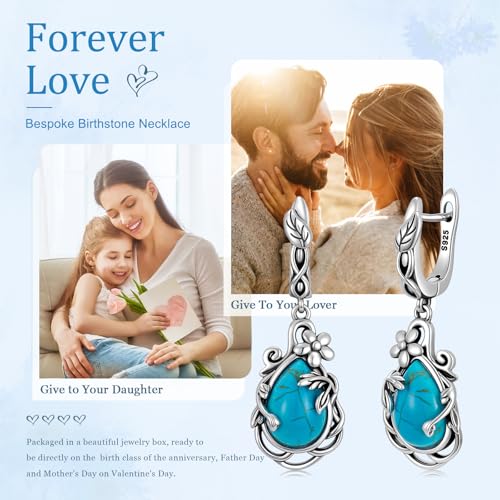Natural Turquoise Earrings for Women Dangling 925 Sterling Silver Dangle Earrings Western Jewelry Christmas Gift for Sister Mother - style: E-Flowers Earrings