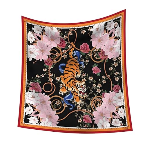 Premium Floral Scarf for Women 35x35 Square Silk Feel-Lightweight Scarves Headscarf Bandanas Wrapping Handbag - color: Tiger