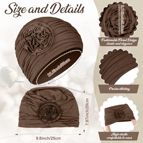 JenPen 4 Pcs Cotton Chemo Headwear for Women Turban Soft Cancer Head Scarf Hats Beanie Elastic Hair Wraps - color: Black, Khaki, Wine Red, Brown