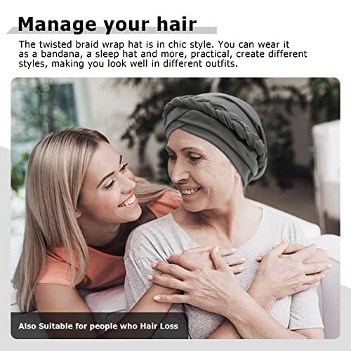 DRESHOW Turban Pre-Tied Twisted Hat Thread African Head Wraps for Black Women Chemo Cancer Cap Braid Hair Cover - color: 1 Pc Twisted Braid: Gray