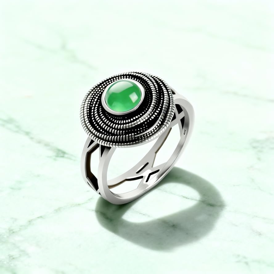 Mulit Circle Cross Lines Thick Top Jade Gem Ring,Silver Plated Cocktail Party Ring,Statement Ring Jewelry Gift for Women - color: RIng_B aventurine