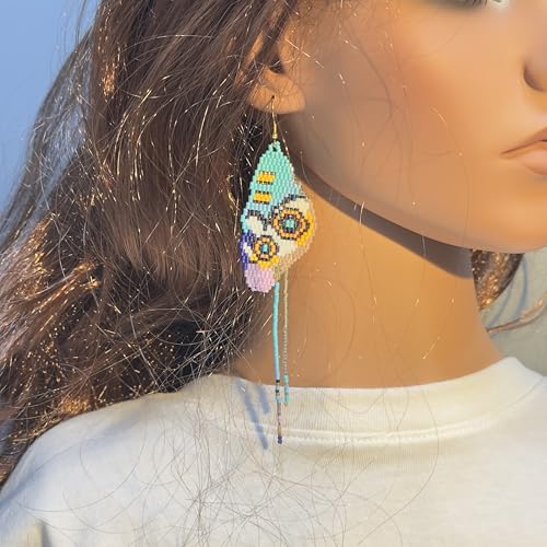 Handmade Seed Beaded Earrings, Lightweight Boho Fringe Dangle Earrings, Glass Bead Drop Jewelry for Everyday Wear & Party, Women Gifts - color: Budgie