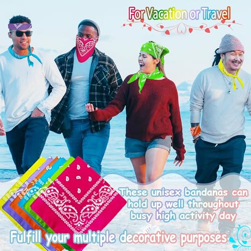 ILHSTY 60 Pcs Women Men Paisley Bandanas Bulk Unisex Bandanas Head Cowboy Scarf Necktie handkerchief Party Supplies - color: Neon