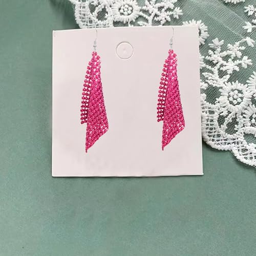 Sequin Earrings for Women Metal Mesh Grid Sequins Tassel Long Drop Dangle Earrings Trendy Charms Bridal Wedding Jewelry - color: Rose Red
