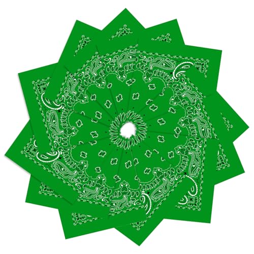 12 Pack Bandanas Unisex Paisley Cowboy Bandanas Bulk Multi Purpose Headband Scarf for Men Women Costume - color: Green, style: Modern