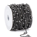 33 Feet Gunmetal Satellite Bead Chains, 2mm 304 Stainless Steel Black Ball Beaded Twisted Curb Chains Spool Bulk for Jewelry Making DIY Craft - color: Black Big Beads Satellite Curb Chain