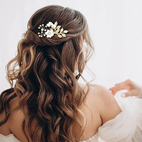 inSowni -20 Pack White Dusty Pink Blue U Shape Flower Shape Pearl Spiral Hair Combs Hair Bridal Accessories - color: 20 Pack White Flower Hair Combs and Pearl Hair Pins Accessories Set for Wedding Bridals Prom