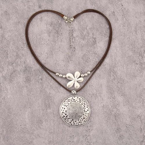 GelConnie Boho Necklaces for Women Cowgirl Necklace Stone Leather Cord Pendant Necklaces With Beads Long vintage Layered Choker Necklace - style: Flower Silver Necklace