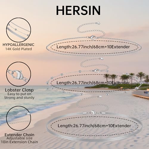 HERSIN Waist Chain for Women, 14k Gold/Silver Plated Dainty Waist Chain Cute Body Chain Gold Chain Belt for Womens Belly Chain Beach Accessories for Womens Summer Jewelry for Women Gifts - style: beadsnake-SL