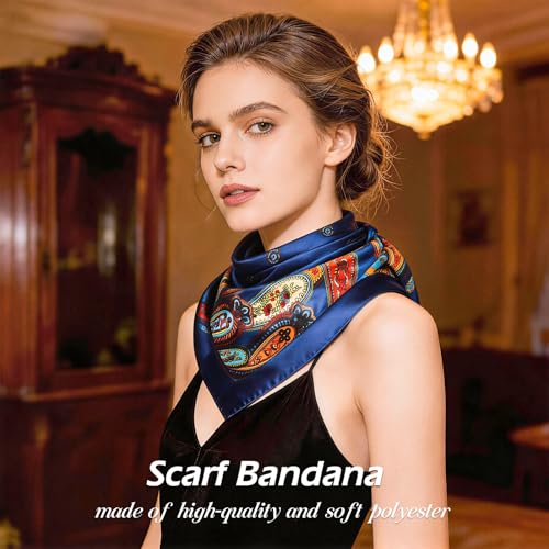 Ciormis 35" Silk Head Scarf for Women, 4 Pcs Satin Hair Scarf Square Silk Bandana Top Neck Scarves Hair Wraps for Sleeping - color: E2-paisley Print-set27