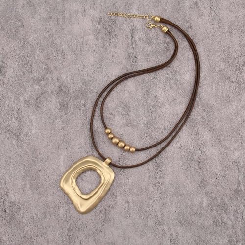 Boho Necklaces for Women Chunky Circle Necklace Layered Boho Circle Leather Choker Necklace Long Vintage Necklaces Bohemian Jewlery Gifts - style: Chunky Hippie Necklaces
