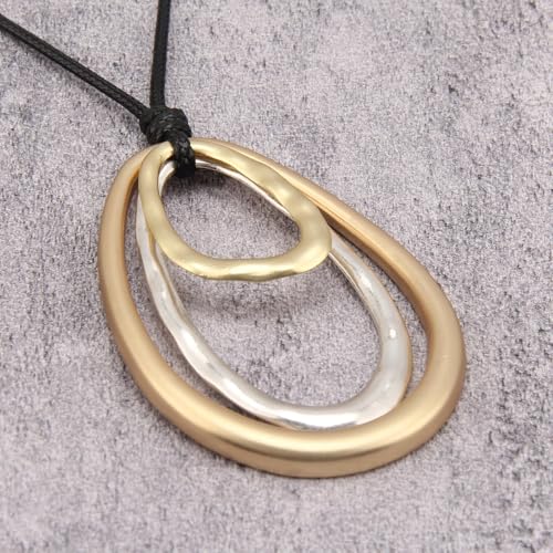 Boho Necklaces for Women Chunky Circle Necklace Layered Boho Circle Leather Choker Necklace Long Vintage Necklaces Bohemian Jewlery Gifts - style: Boho Style Necklace
