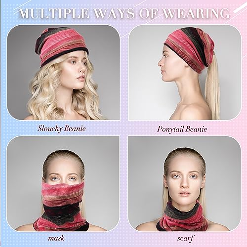 SATINIOR 5 Pieces Women's Slouchy Beanie Chemo Hat Stretch Cancer Head Wraps Sleep Head Scarf for Cancer Patient - color: Multicolor, style: Stripe Style