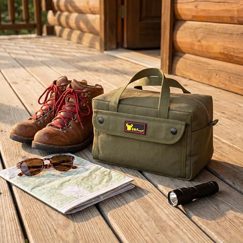Waxed Canvas All Purpose Military Style Duffle Bag, Water-Resistant, Adjustable Strap, Fully Lined, Double Zipper Closure, heavy Duty, Olive Green - color: Olive Green 11"x7"x6"